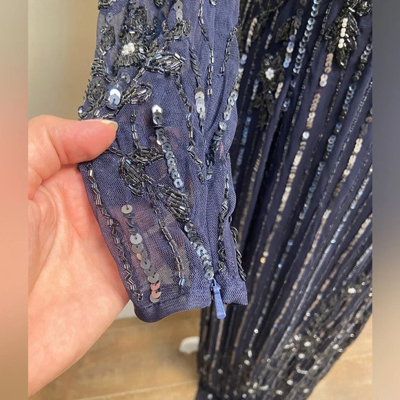 Mac Duggal sequin formal dress high neck illusion navy formal cocktail Sz 8 NWT - Picture 7 of 15